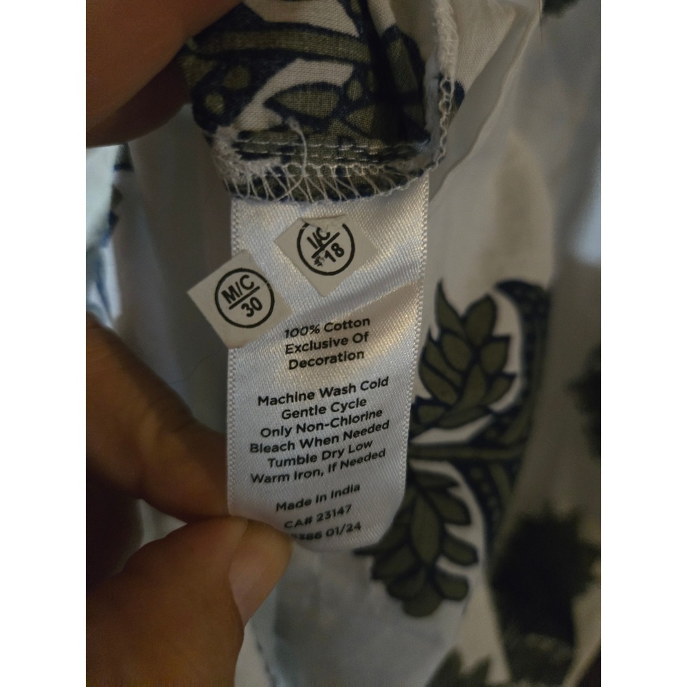 Talbots Womens White Blue Floral Block Print Cotton Peasant Blouse Top Large NWT - Picture 5 of 6